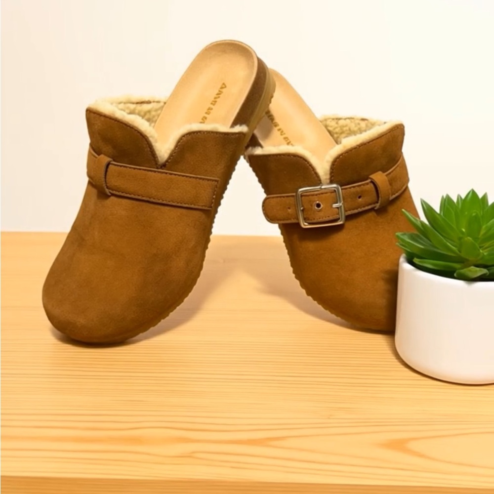 Old Navy Tan Suede Mules with Buckle
